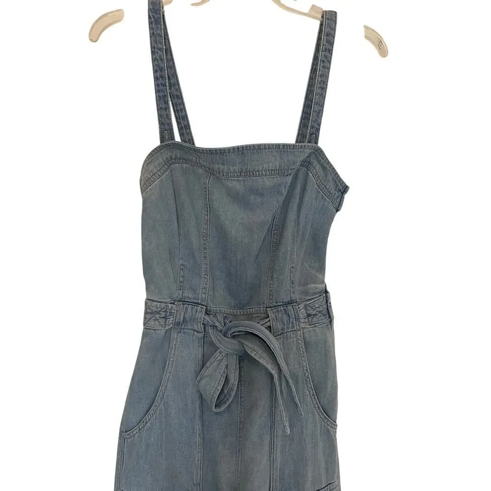 Free People Women's West Denim Utility Jumpsuit OB1160882 Mirage Blue Size Small